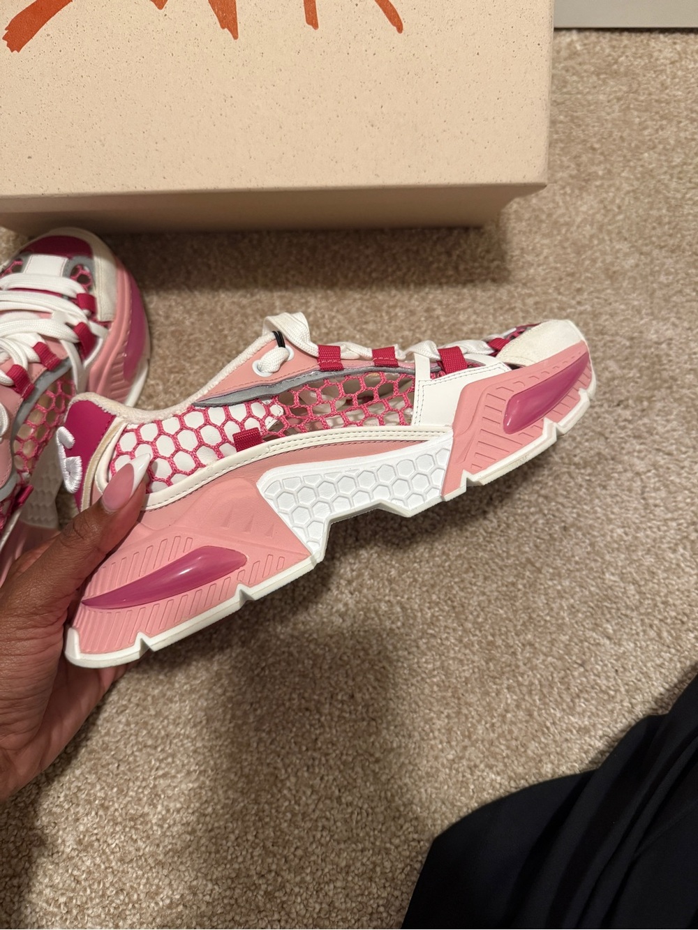 Dolce & Gabbana Pink and White Mesh Honeycomb Sneakers